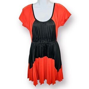 Plenty by Tracy Reese Pleated Colorblock Mini Dress Rust Orange Black S